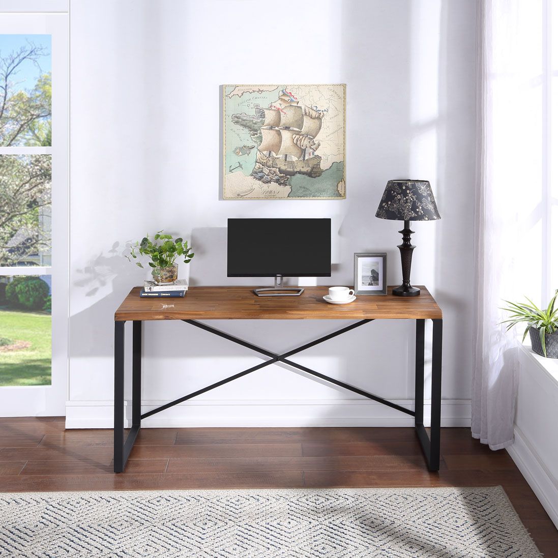 Concord Live Edge Solid Wood Desk, Brown & Black