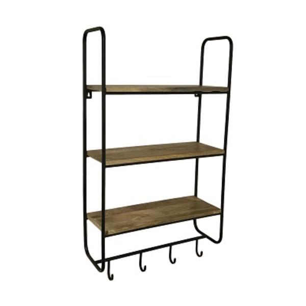 Aston 3 Tier Wooden Wall Shelf, Tan, Black & Brown