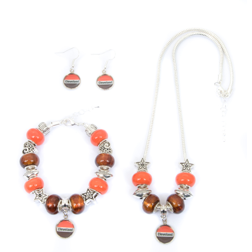 Picture of My Favorite Beads 143192PMM106 Cleveland Browns Necklace&#44; Bracelet & Earring Jewelry Set - Large Hole&#44; 3 Piece