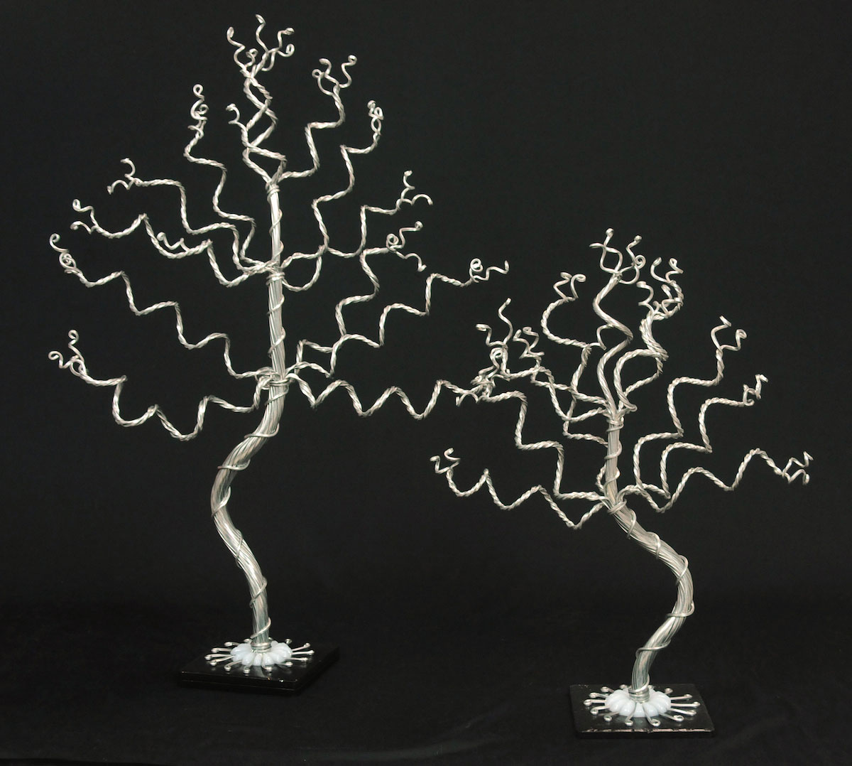 Picture of My Favorite Beads 143192PMM360 Small & Medium Silver Jewelry Tree Combo on Black Bases