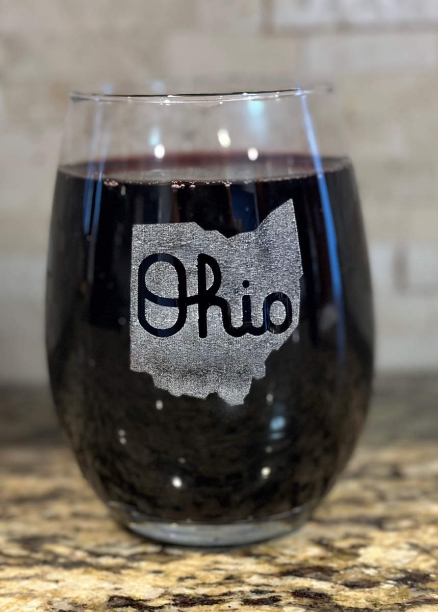 Picture of Ohio Basket Chic State of Ohio Wine Glass State of Ohio Wine Glass with Script Ohio