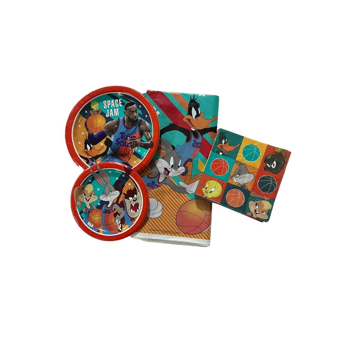 Space Jam Party Bundle for 8 Guests with Dinner & Dessert Plates, Napkins & Table Covering - Looney Tunes Party Supplies