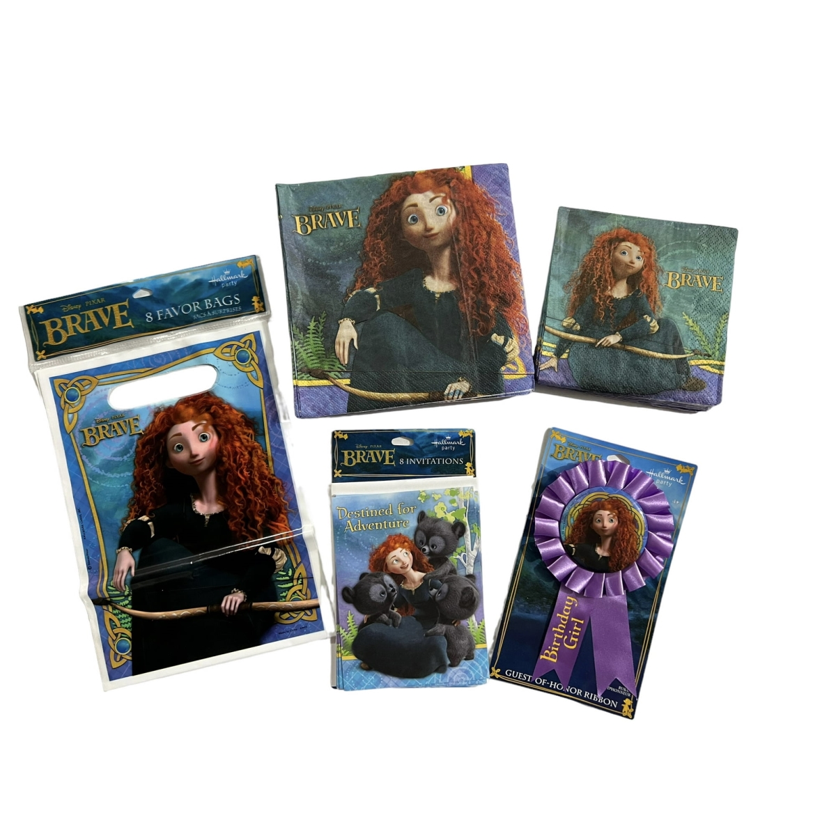 Picture of Hallmark 143192PMM585 Brave Party Bundle for 8 Guests - Includes Lunch & Dessert Napkins&#44; Treat Bags&#44; Invitations & Guest of Honor Ribbon - Merida Theme
