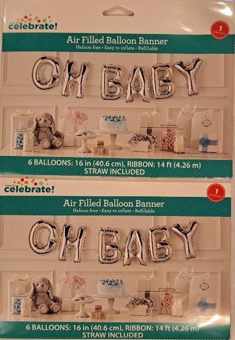 OH BABY Silver Balloons - Pack of 2 - 6 Piece