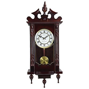 Picture of Bedford Clock Collection BED-1611 Classic 31 in. Chiming Wall Clock with Roman Numerals & A Swinging Pendulum in A Cherry Oak Finish