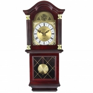 Picture of Bedford Clock Collection BED-7071 26 in. Antique Mahogany Cherry Oak Chiming Wall Clock with Roman Numerals