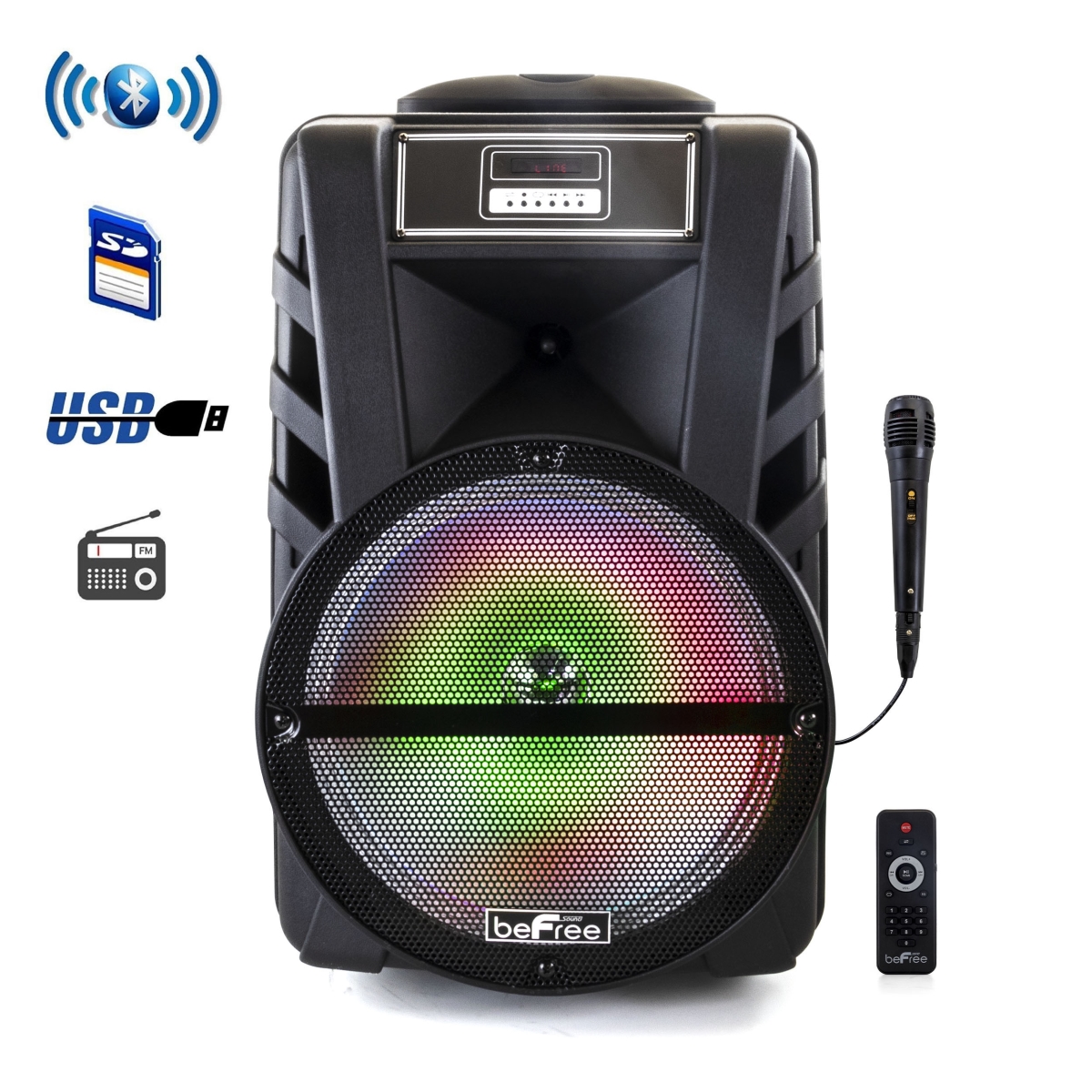 Picture of BeFree Sound BFS-1210 12 in. Bluetooth Rechargeable Portable Pa Party Speaker with Reactive LED Lights