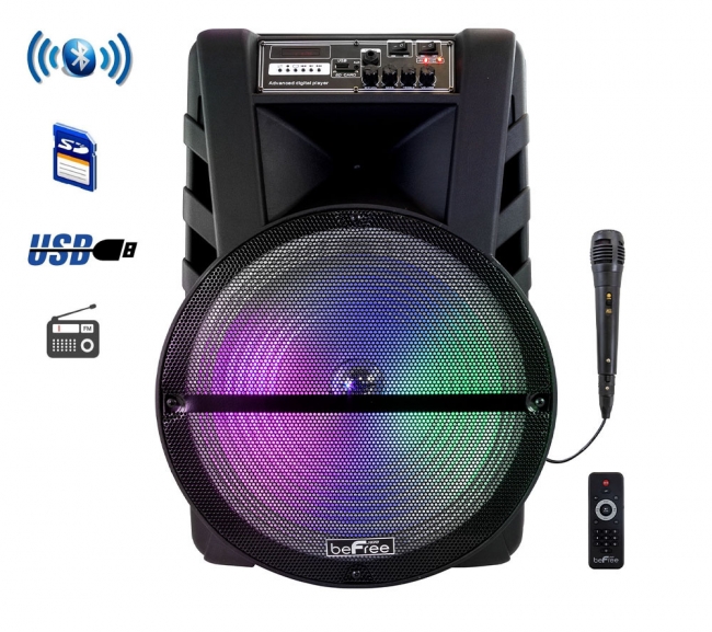 15 in. Bluetooth Portable Rechargeable Party Speaker with LED Lights -  Befree Sound, BE336070