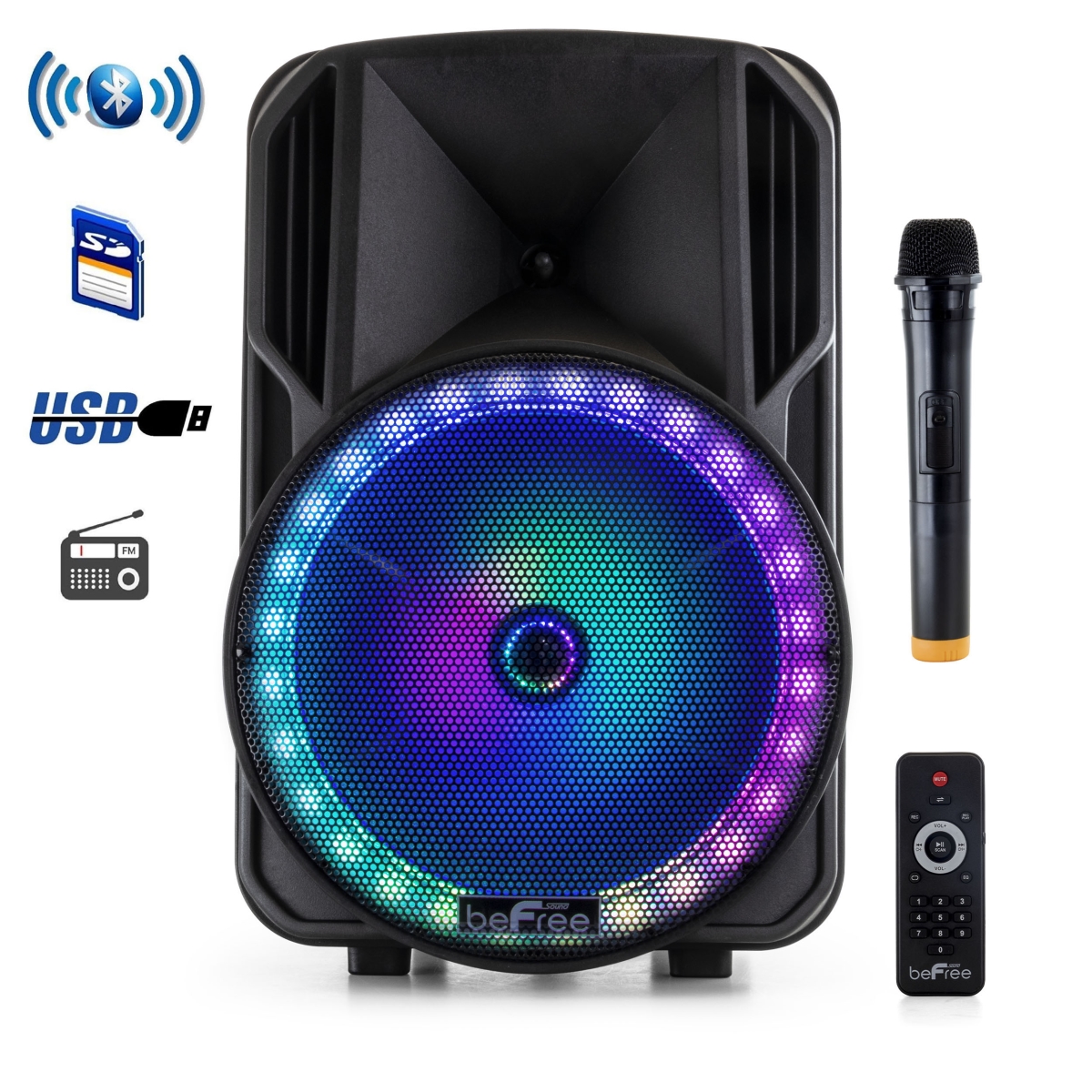 12 in. Bluetooth Rechargeable Portable Pa Party Speaker with Reactive LED Lights -  Befree Sound, BE336071