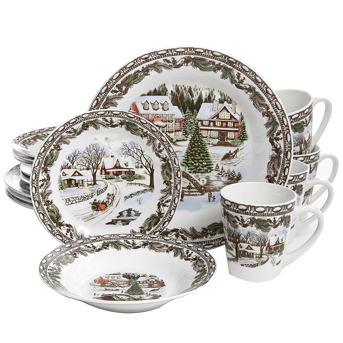 Picture of Gibson Home 105979.16 Christmas Toile Dinnerware Set - 16 Piece