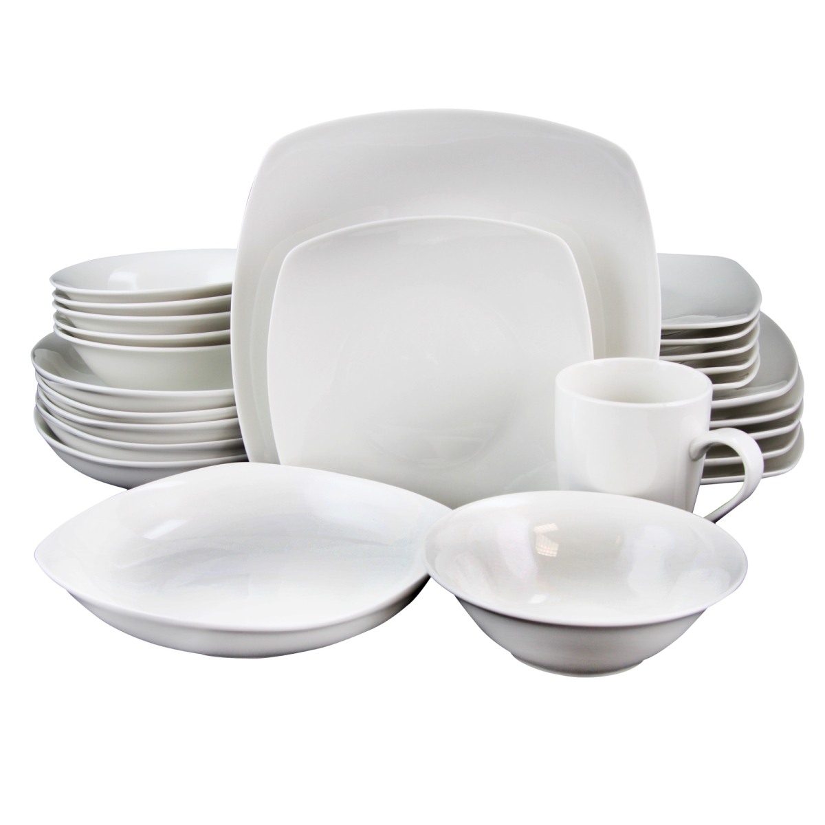 Hagen Square Dinnerware Set, White - Set of 30