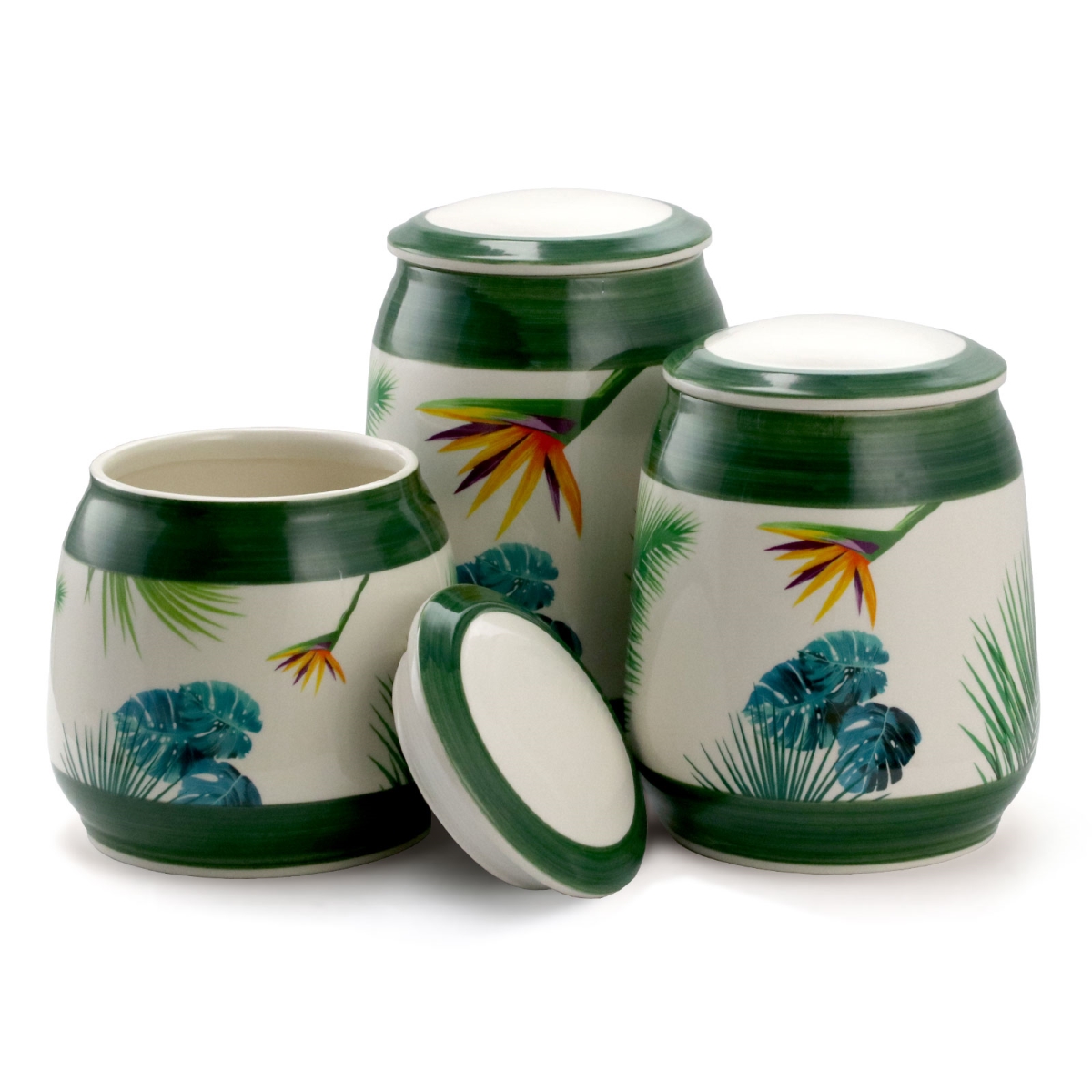 Picture of Elama EL-PARADISEPALMS-GREEN-3 Ceramic Kitchen Canister Collection&#44; Green - 3 Piece