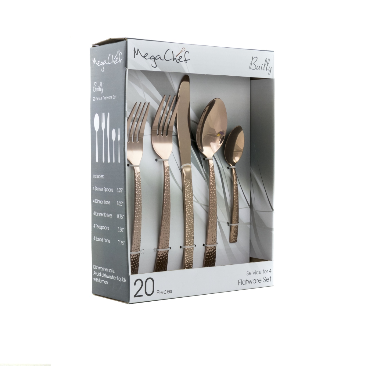 Picture of Megachef MCFW-BAILY-ROSEGOLD 4 in. Baily Flatware Utensil Set with Stainless Steel Silverware Metal Service - Rose Gold - 20 Piece