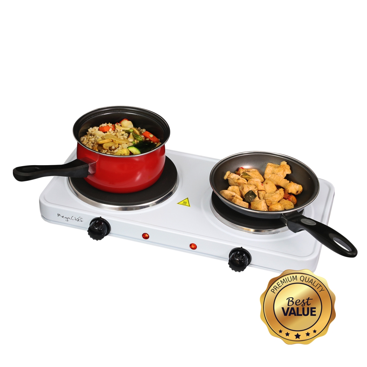 Picture of Megachef MC-2012B Electric Easily Portable Ultra Lightweight Dual Burner Cooktop Buffet Range in Sleek - White