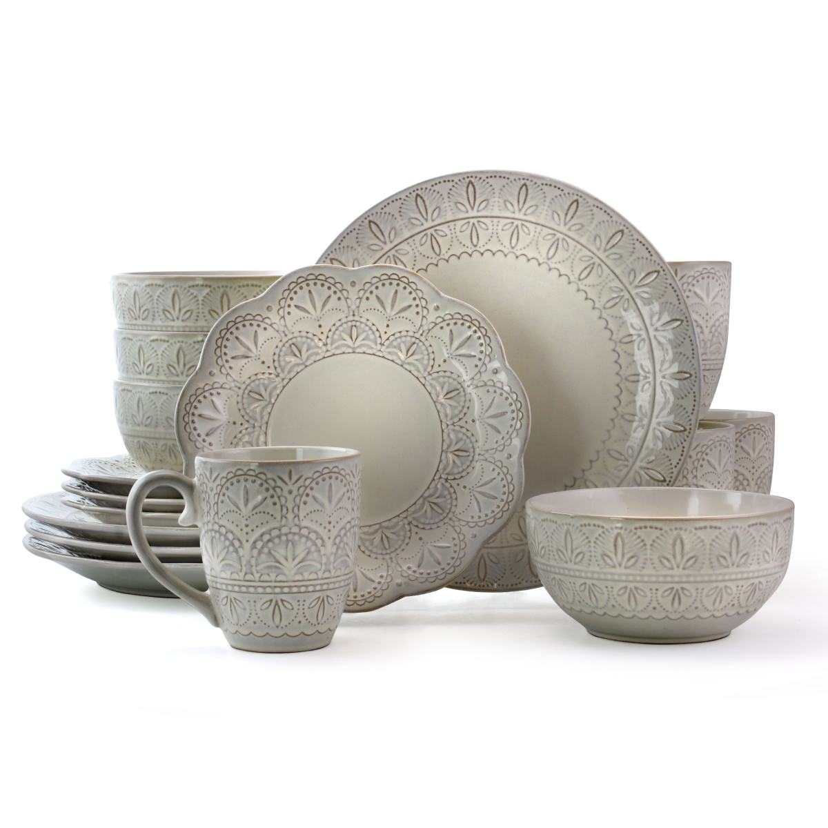 Picture of Elama EL-WHITELACE16 Lace Luxurious Stoneware Dinnerware with Complete Setting for 4 - White - 16 Piece