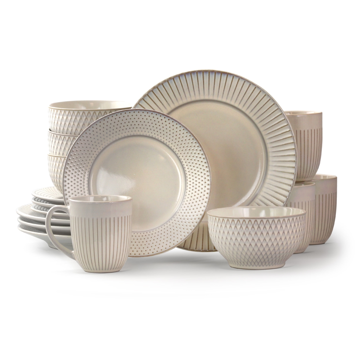 Picture of Elama EL-MARKETFINDS16 Market Finds Round Stoneware Dinnerware Set in Embossed - White - 16 Piece