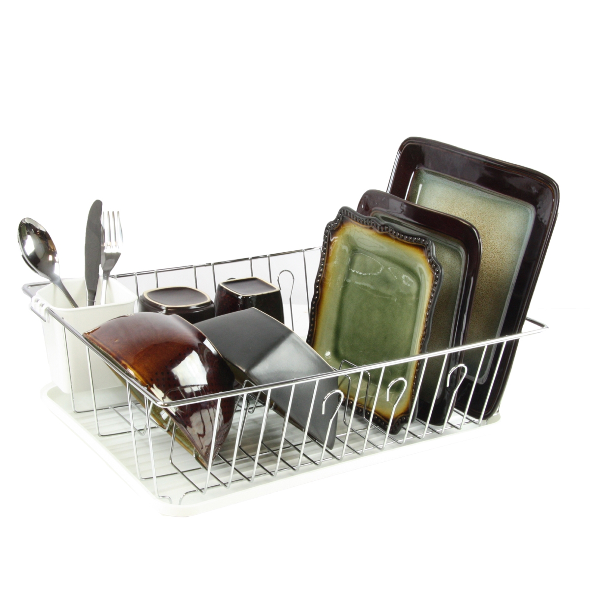 Picture of Megachef DR-102 17.5 in. Single Level Dish Rack with 14 Plate Positioners & Detachable Utensil Holder&#44; White