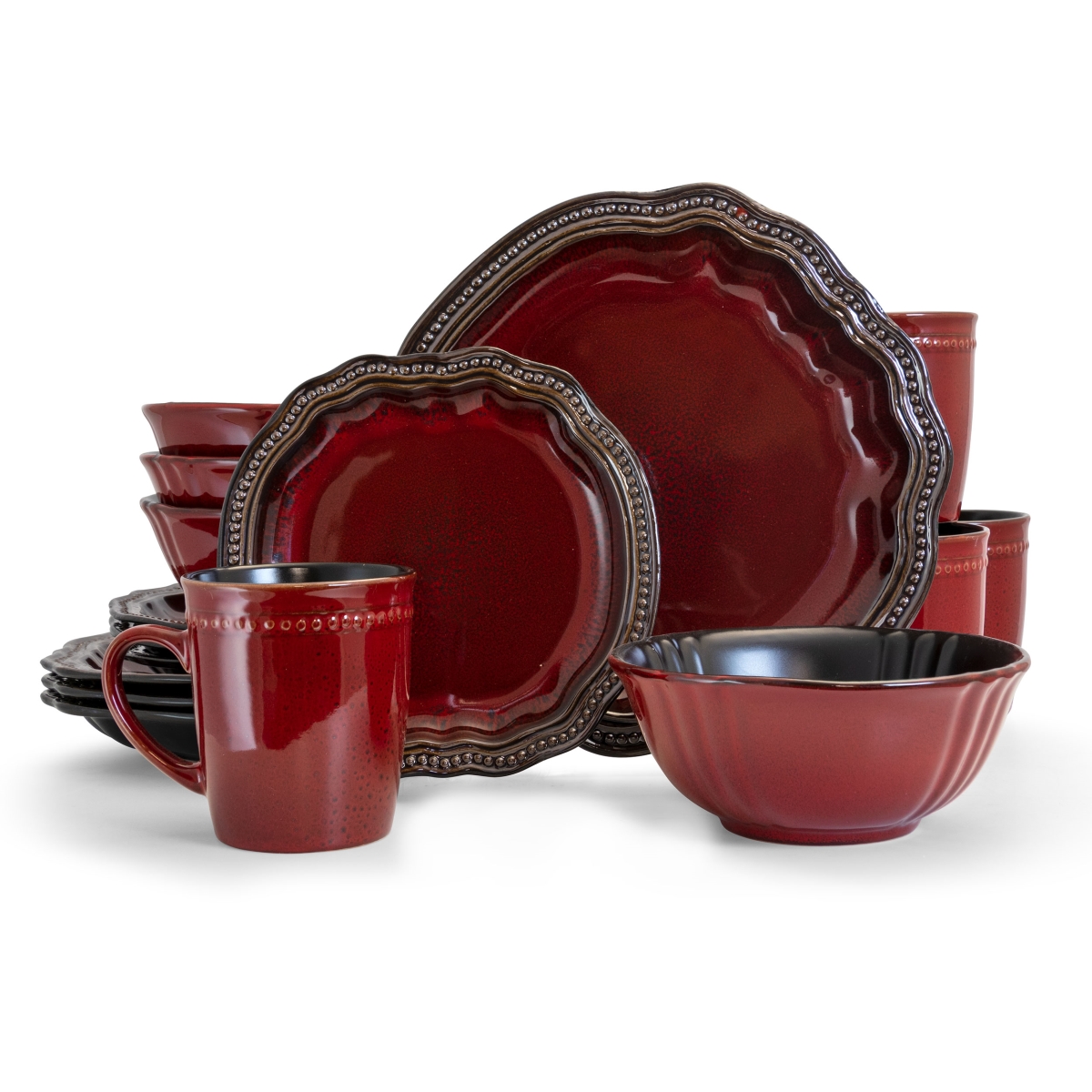 EL-REGENCY16 16 Piece Regency Luxurious Stoneware Dinnerware with Complete Set - Red, Set of 4