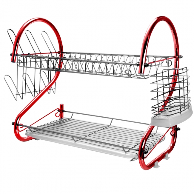 Picture of Megachef DR-116R 16 in. Two Shelf Iron Wire Dish Rack&#44; Red