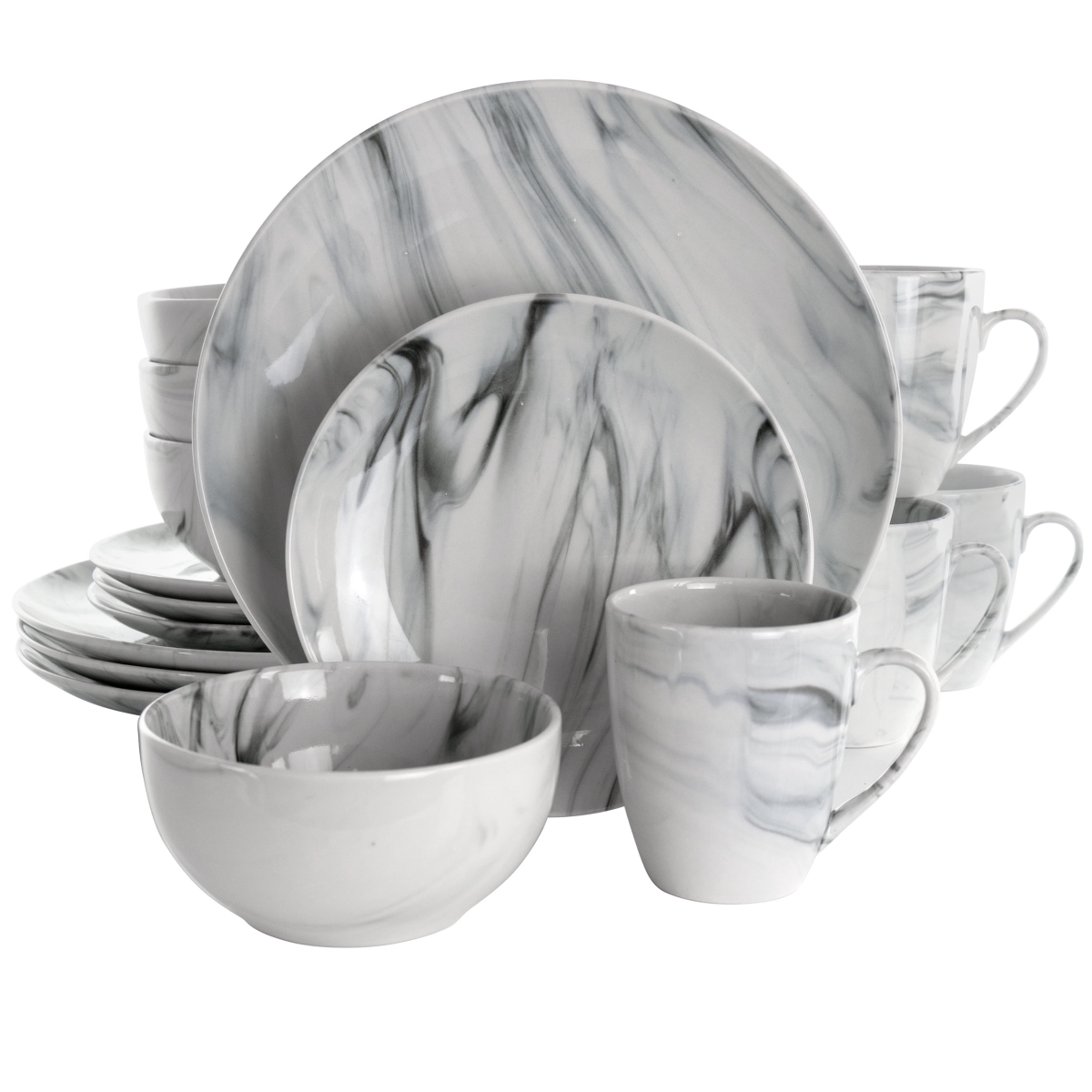 Picture of Elama EL-FINEMARBLE 16 Piece Fine Marble Stoneware Dinnerware Set&#44; Black & White