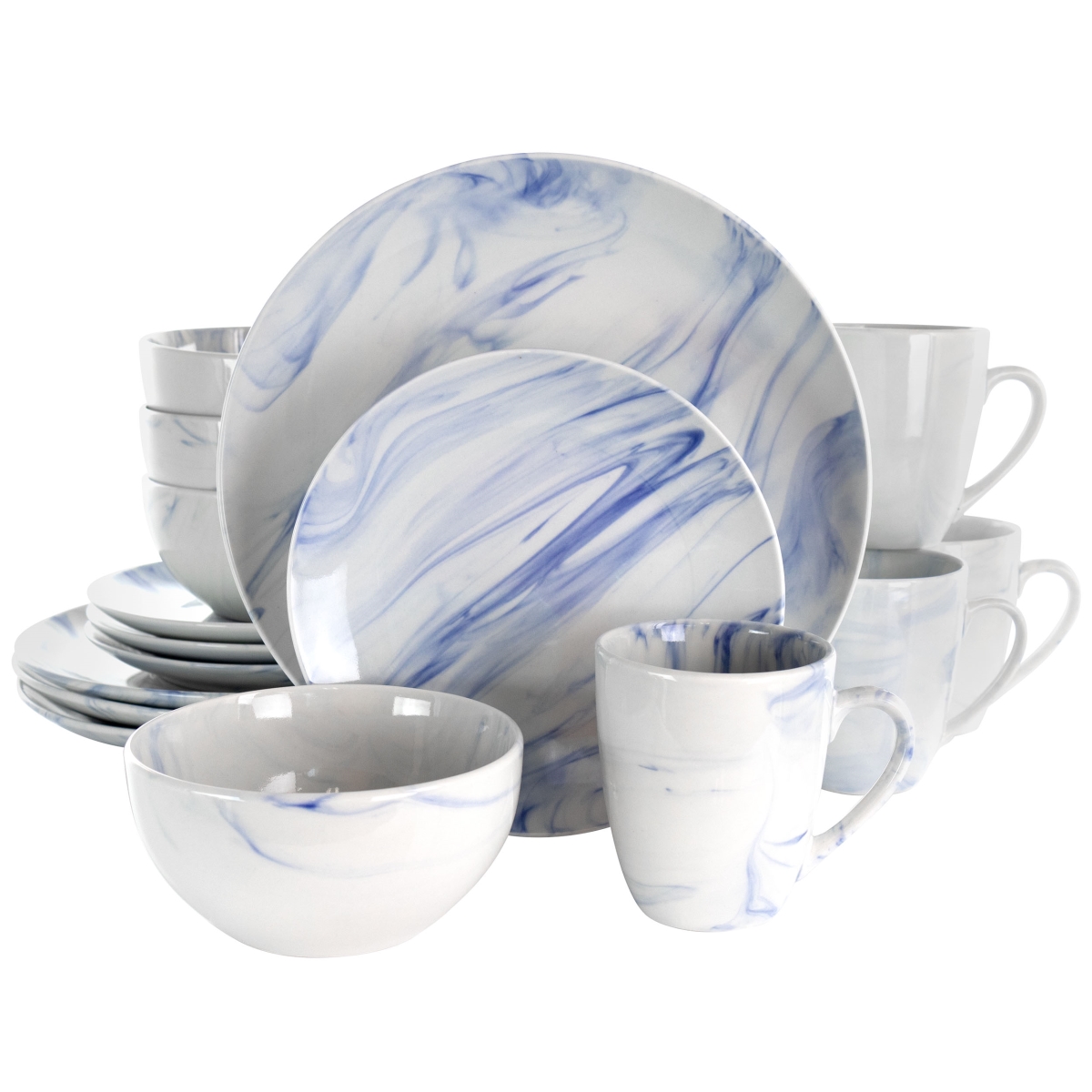 Picture of Elama EL-MBLUE 16 Piece Fine Marble Stoneware Dinnerware Set&#44; Blue & White