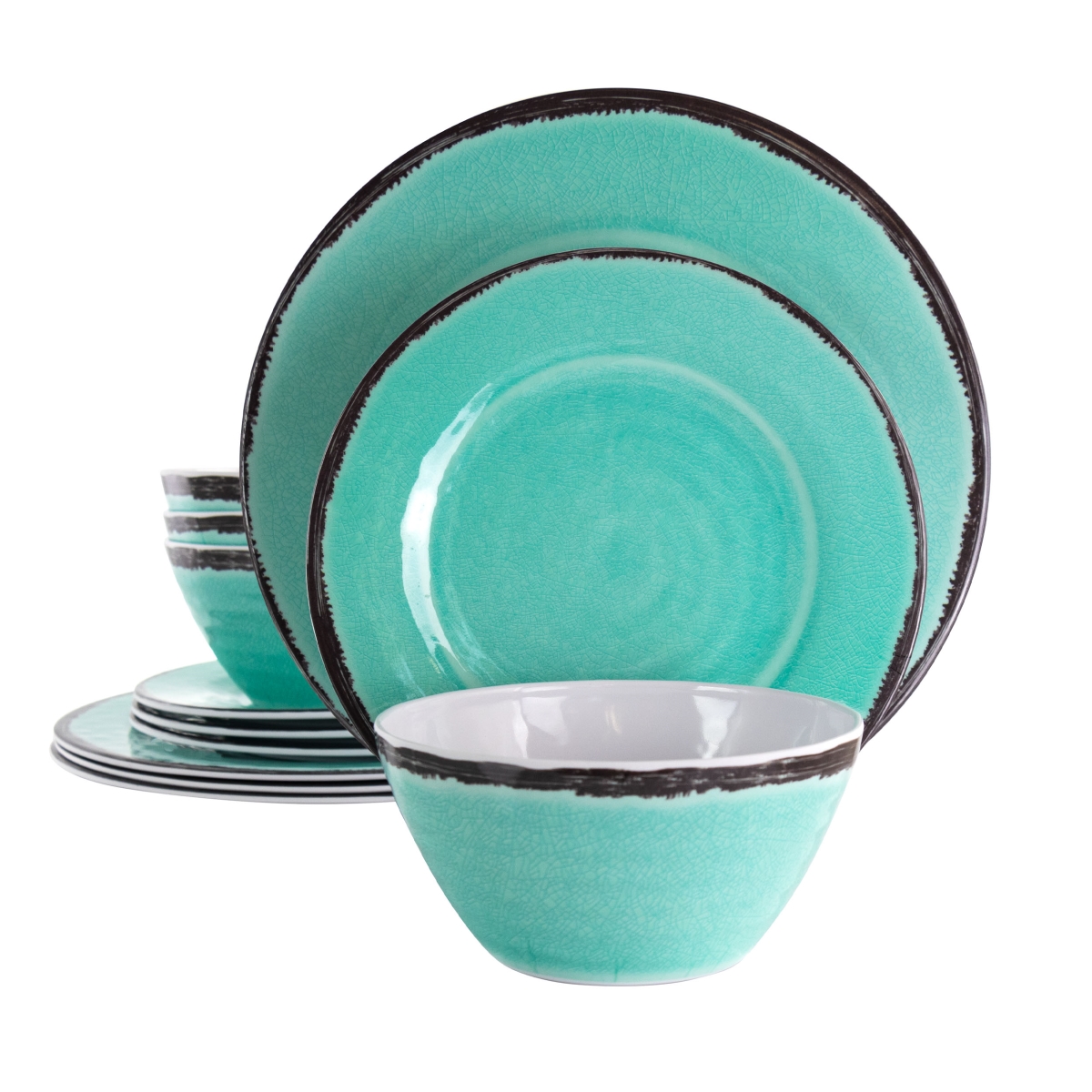 Picture of Elama EL-AZULBANQUET 12 Piece Azul Banquet Lightweight Melamine Dinnerware Set&#44; Turquoise