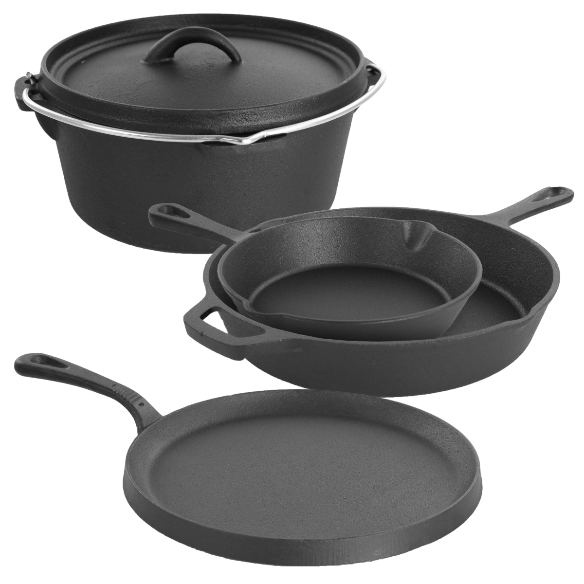 5 Piece Pre-Seasoned Cast Iron Kitchen Cookware Set with Pots & Pans -  Cool Culinary, CO1813495