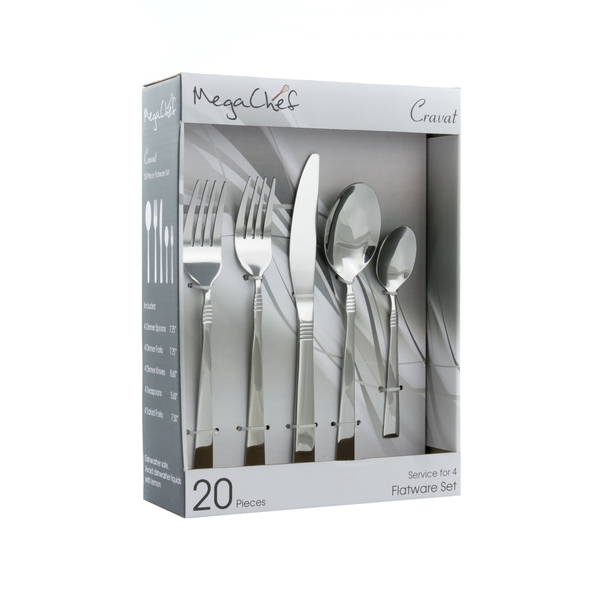 Picture of Megachef MCFW-CRAVAT-SILVER 4 in. Cravat Flatware Utensil Set, Silver - 20 Piece