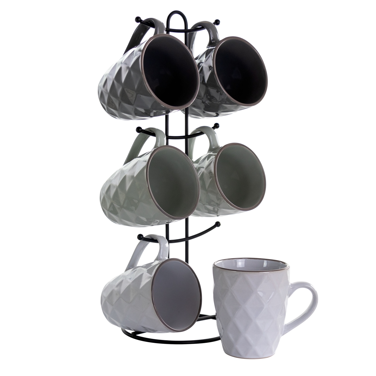 Picture of Elama EL-DIAMONDWAVES 12 oz Diamond Waves Mug Set with Stand, Assorted Color - 6 Piece