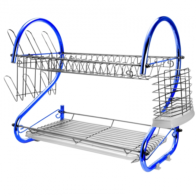Picture of MEGACHEF DR-116B 16 in. MegaChef Two Shelf Iron Wire Dish Rack, Blue