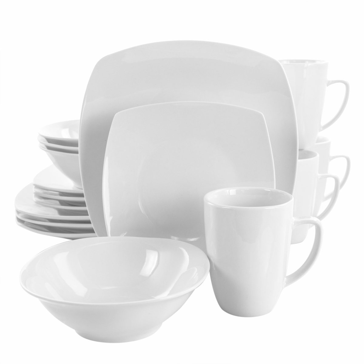 Picture of Elama EL-BISHOP16PC Bishop Soft Square Porcelain Dinnerware Set&#44; White - 16 Piece