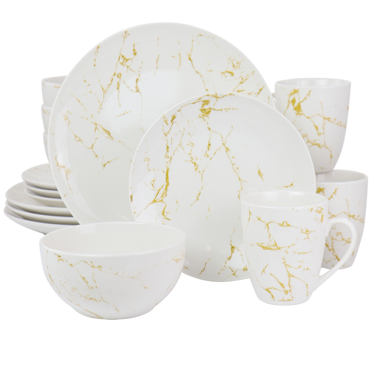 Picture of Elama EL-FINEMARBLE-G Fine Marble Stoneware Dinnerware Set&#44; Gold & White - 16 Piece