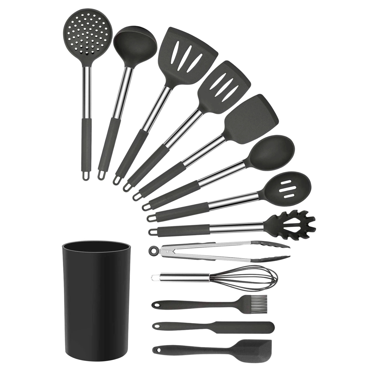 Picture of MegaChef MGSP-270 Silicone & Stainless Steel Cooking Utensils, Gray - Set of 14