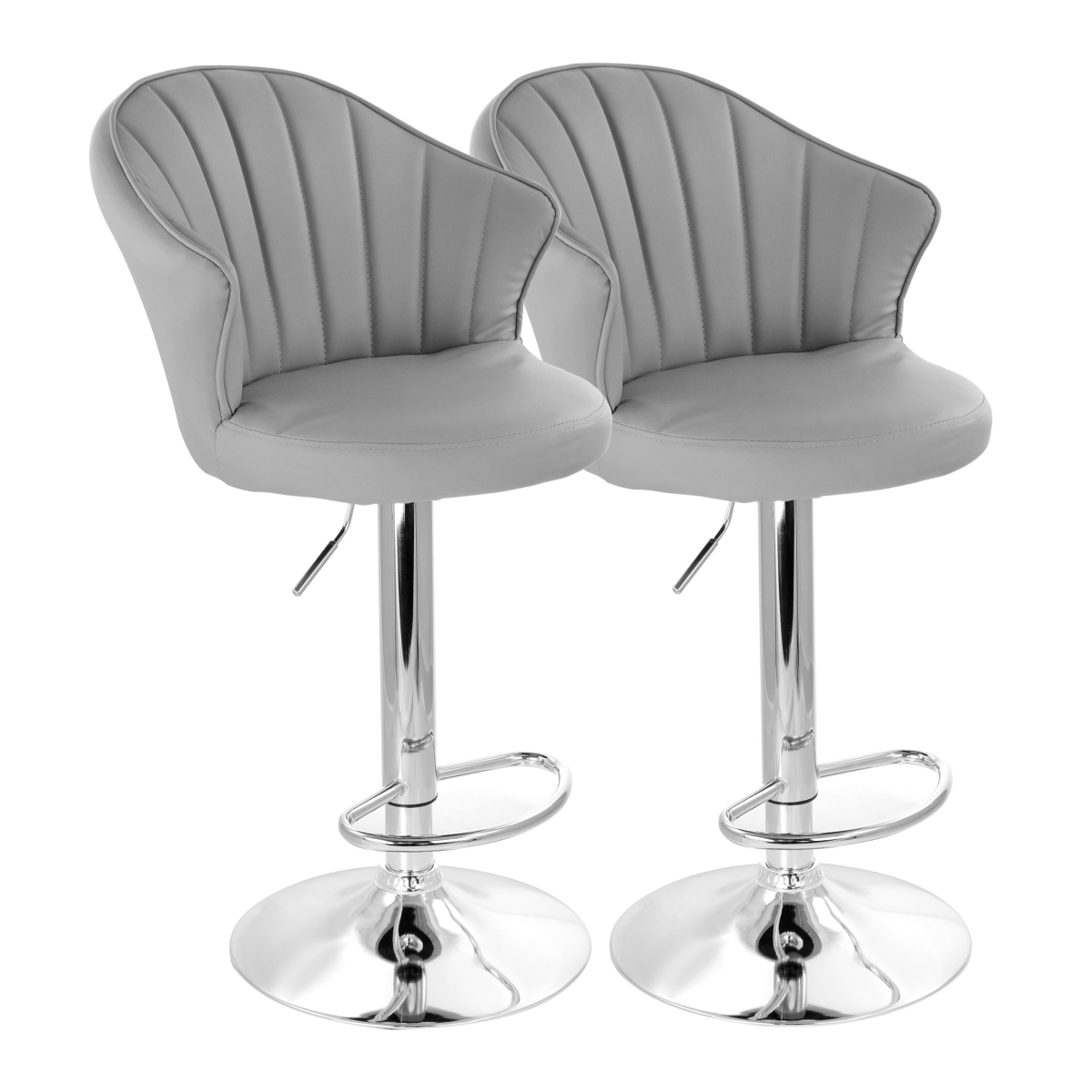 Shell Back Faux Leather Adjustable Bar Stool in Dark Gray with Chrome Base - 2 Piece