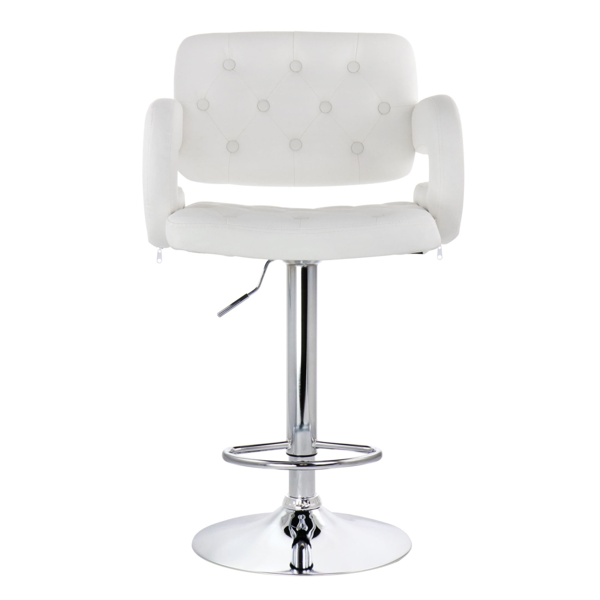 Faux Leather Tufted Bar Stool in White with Chrome Base & Adjustable Height