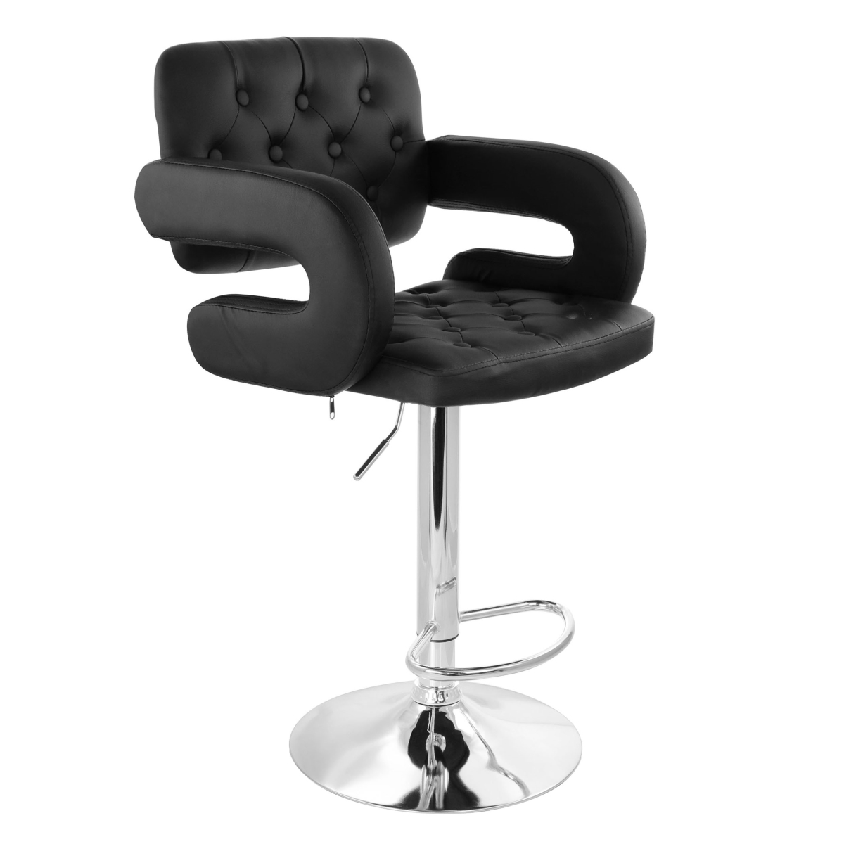 ELM-749-BLK Faux Leather Tufted Bar Stool in Black with Chrome Base & Adjustable Height
