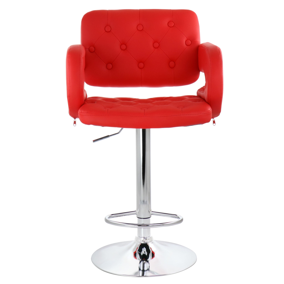 ELM-749-RED Faux Leather Tufted Bar Stool in Red with Chrome Base & Adjustable Height -  ELAMA