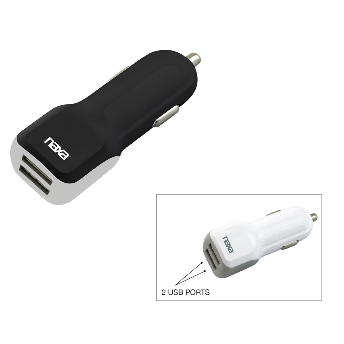 Naxa  10W 2.1A Dual USB Car Charger, Black