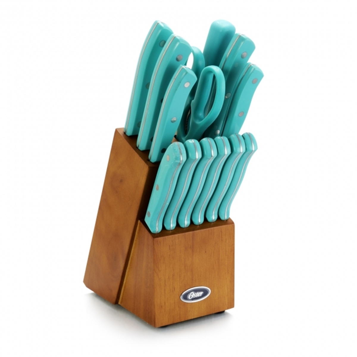 Picture of Oster 81010.14 Evansville Stainless Steel Blade Cutlery Set with Plastic Handles&#44; Turquoise - 14 Piece