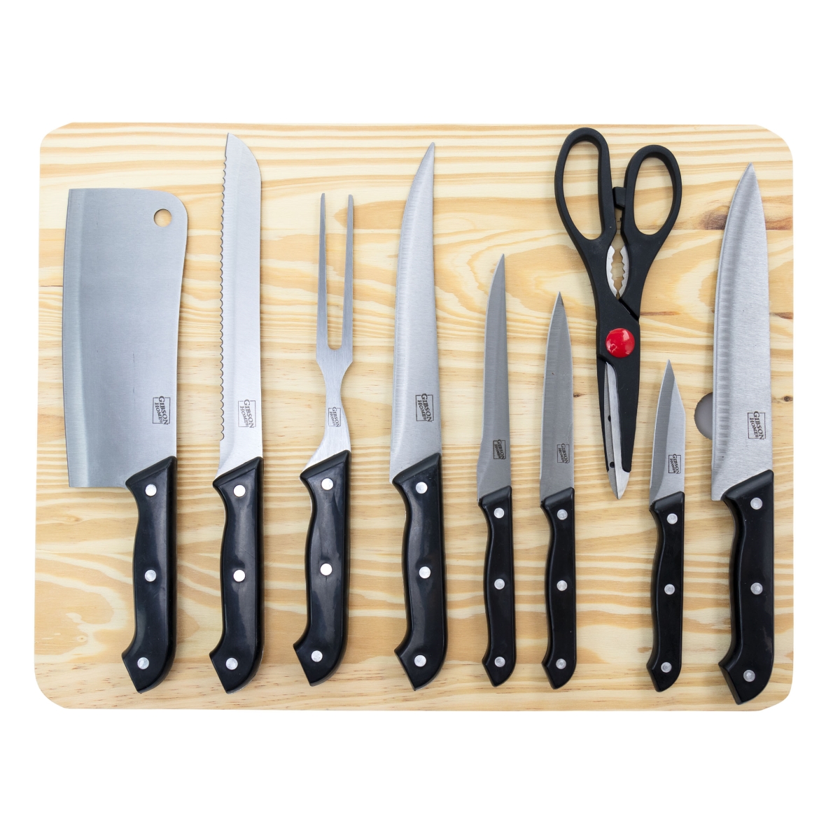 Picture of Gibson Home 127515.1 Wildcraft Cutlery Set with Wooden Cutting Board - 10 Piece