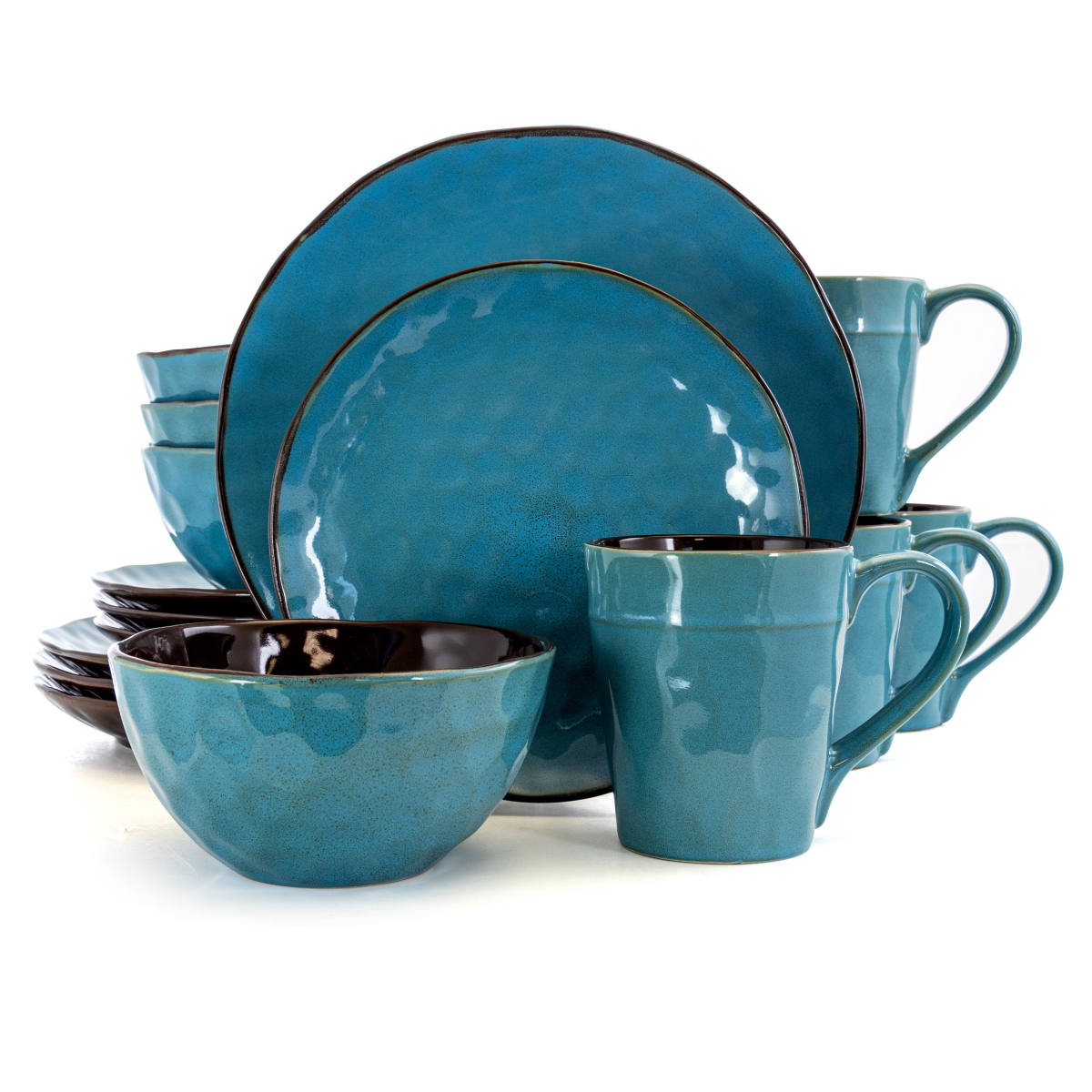 Picture of Elama EL-SEAGLASS Sea Glass Luxurious Stoneware Dinnerware with Complete Setting for 4, Blue - 16 Piece