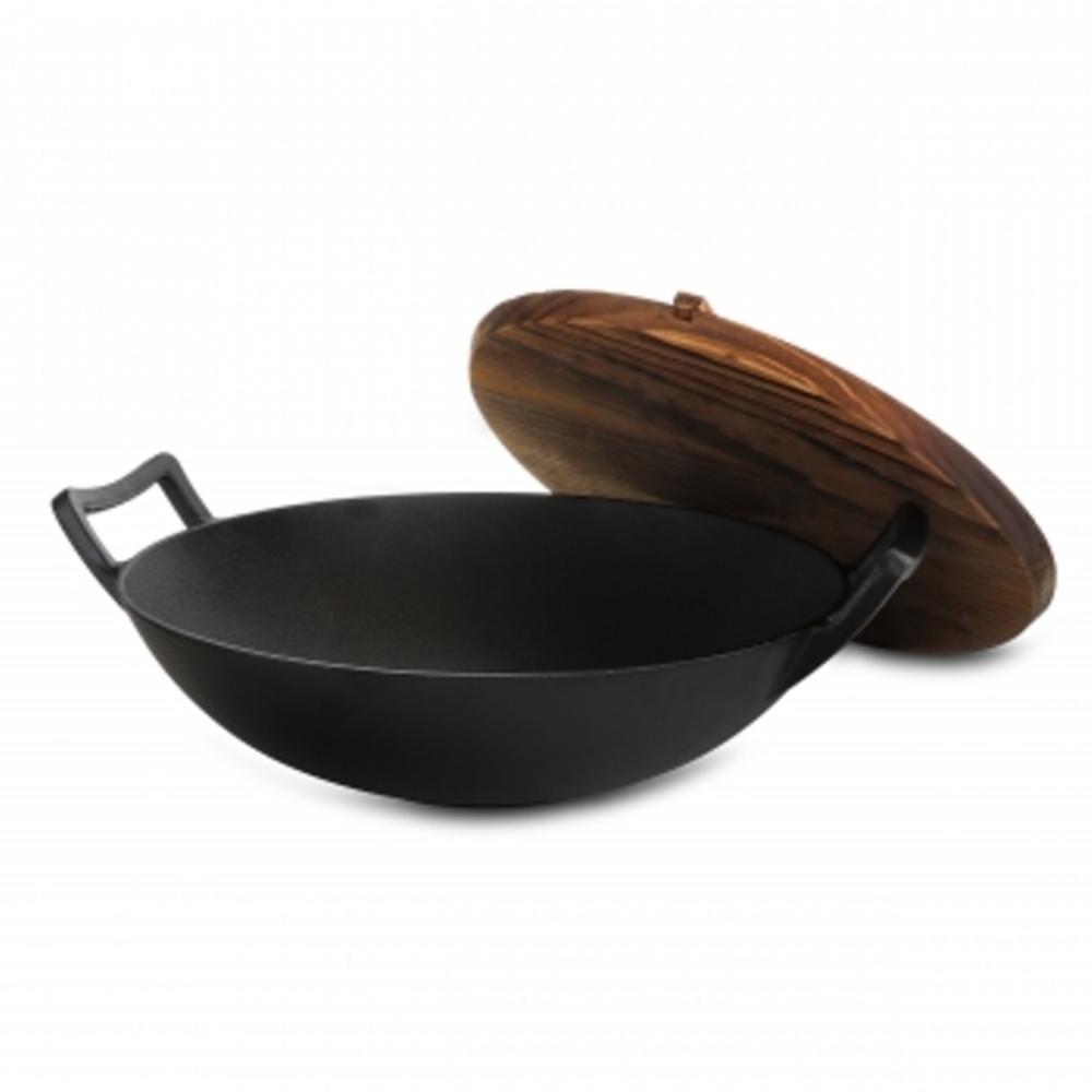 Picture of Megachef MCCI-800 14 in. Heavy Duty Cast Iron Wok with Wood Lid - 2 Piece
