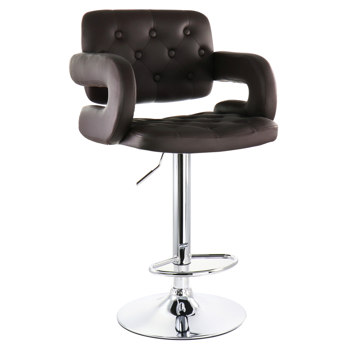 ELM-749-BRN Faux Leather Tufted Bar Stool, Brown with Chrome Base & Adjustable Height