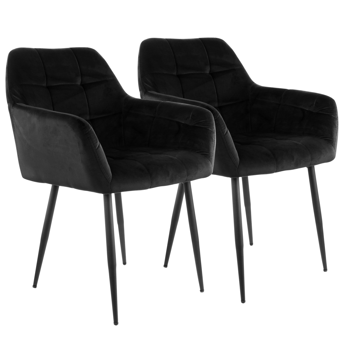 Velvet Tufted Accent Chair, Black with Black Metal Legs - 2 Piece