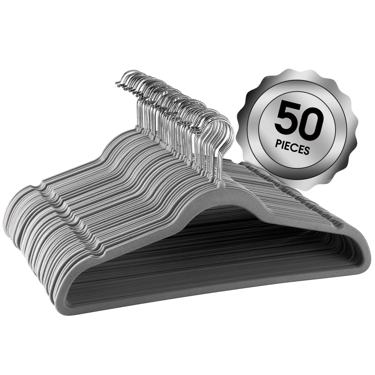 Picture of Elama HANGER50PIECEGRAY Flocked Velvet Clothes Hangers with Stainless Steel Swivel Hooks, Gray - 50 Piece