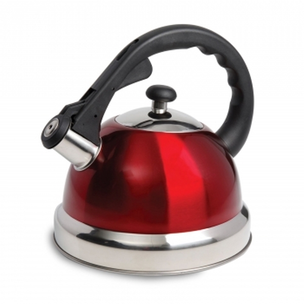 Picture of Mr Coffee 108074.01 2.2 qt. Claredale Stainless Steel Whistling Tea Kettle&#44; Red with Nylon Handle