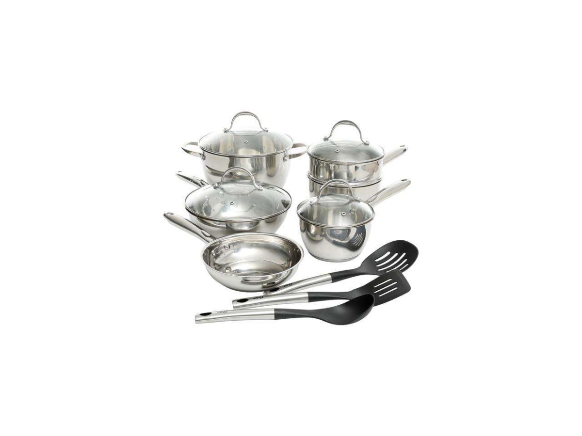 Ridgewell Stainless Steel Belly Shape Cookware Set, Silver Mirror Polish with Hollow Handle - 13 piece -  Chef 5 Min Meals, CH3053570
