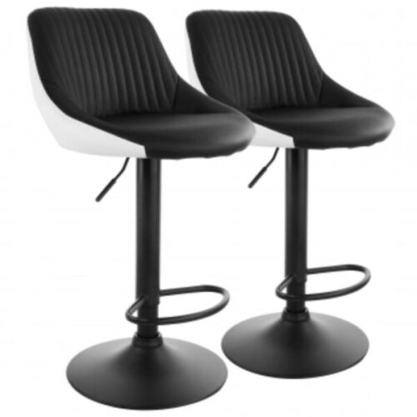 ELM-704-1-BLK-WHT Adjustable Faux Leather Bar Stool, Black & White - 2 Piece