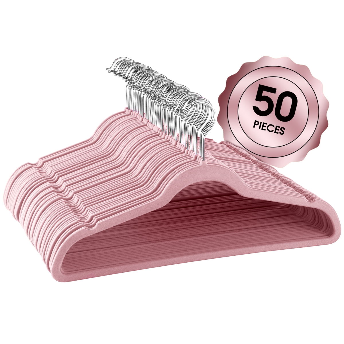 Picture of Elama HANGER50PIECEPINK Flocked Velvet Clothes Hangers with Stainless Steel Swivel Hooks&#44; Pink - 50 Piece