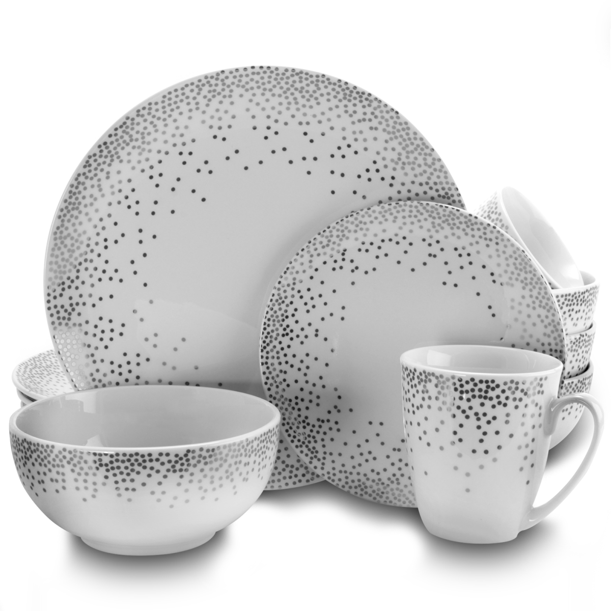 Picture of Gibson 122878.16 Platinum Dots Round Ceramic Dinnerware Set, 16 Piece